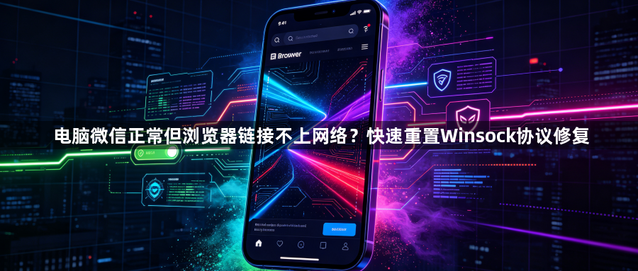 电脑微信正常但浏览器链接不上网络?快速重置Winsock协议修复1